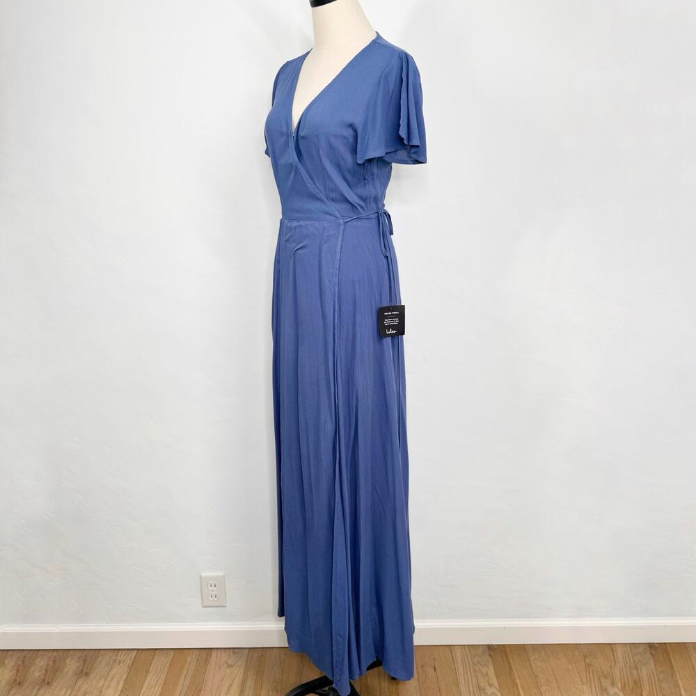 NWT Lulu's Heart of Marigold Dress Blue Wrap Maxi Gauzey Bridesmaid Party Size S - Picture 7 of 14
